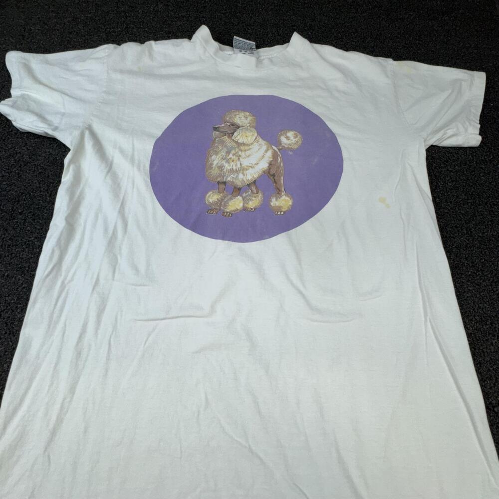 Joe Boxer T-Shirt Womens L White Poodle Graphic Crew Neck Cotton Basic